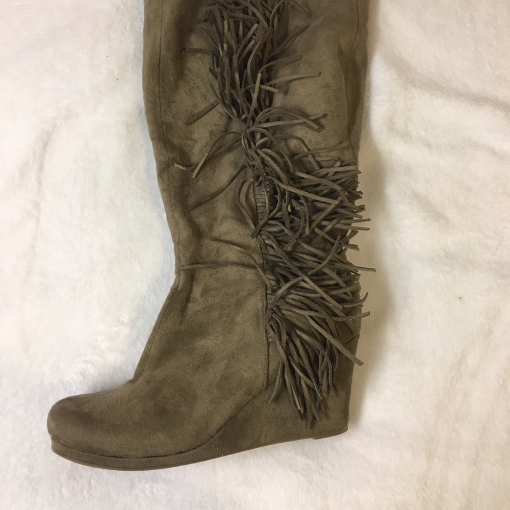 Wedge Boots with Fringe Down the Side